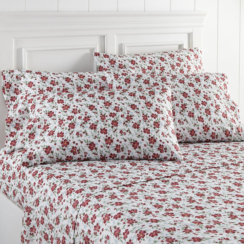 Ensemble de draps Seersucker, Très grand + 4 taies d'oreillers, Coquelicots