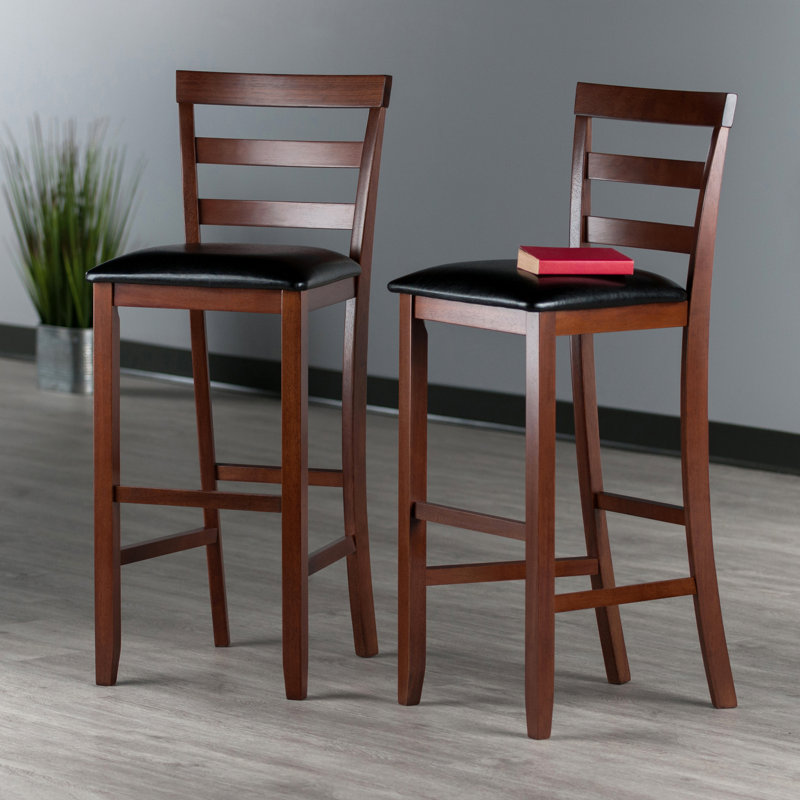 Davaughn Cushion Ladder-back Seat Counter Stools, 2-pc Set, Black & Walnut, Bar Stool (31” Seat Height)