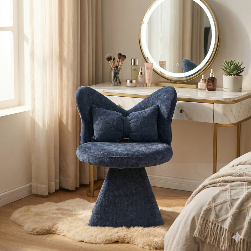 Chaise d'appoint pivotante avec dossier papillon, Bleu très foncé