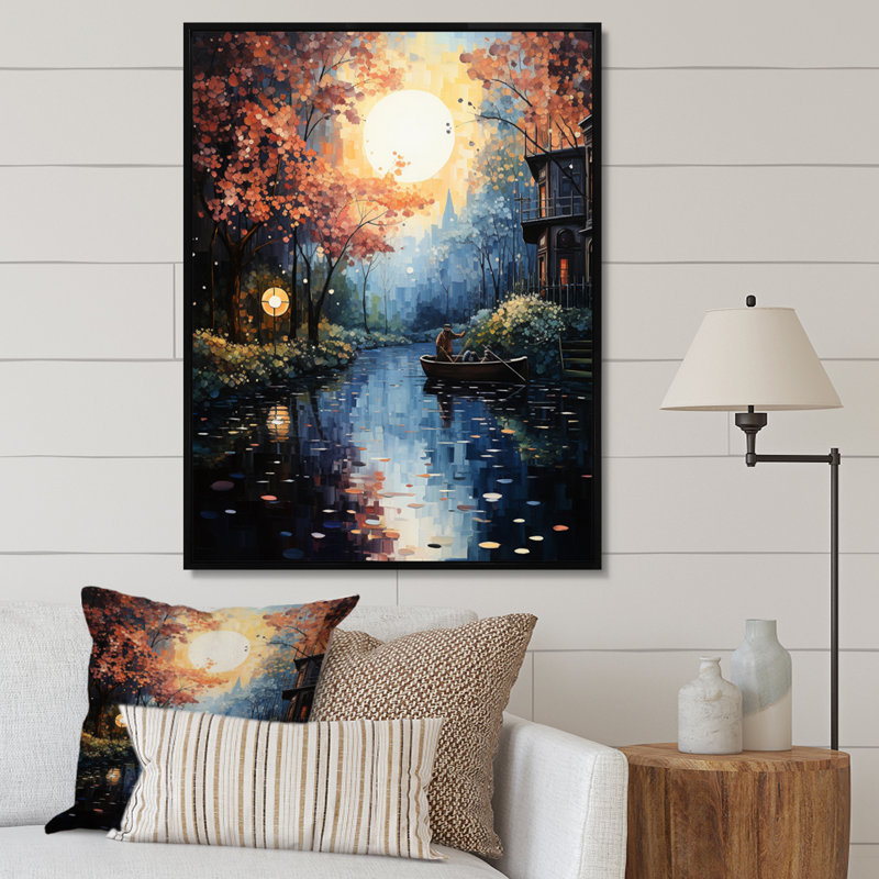 Sempronius, canal jaune, fantaisie pointillisme - impression, H 44 po x l 34 po x P 1,5 po, Cadre flottant noir