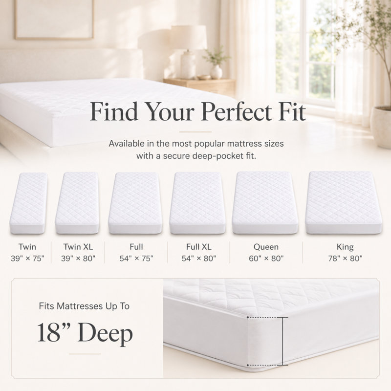  Housse de protection matelassée imperméable avec housse 100% coton et passepoil profond, Double TG