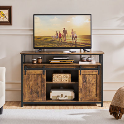 Industrial TV Stand Media with Sliding Barn Doors for 55 Inch TV by Laurel Foundry Modern Farmhouse