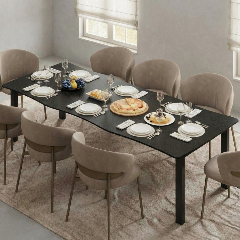Table de salle à manger 79 pouces pour 6 à 8 personnes, table de cuisine avec pieds en fer, imperméable et résistante aux rayures, capacité de 300 lb, noir