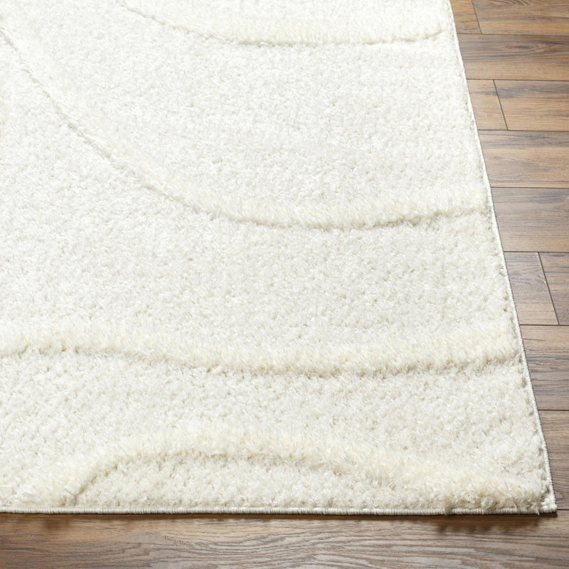 Tapis tissé à la machine Ailey, Rectangle 7 pi 10 po x 10 pi, Beige / Blanc