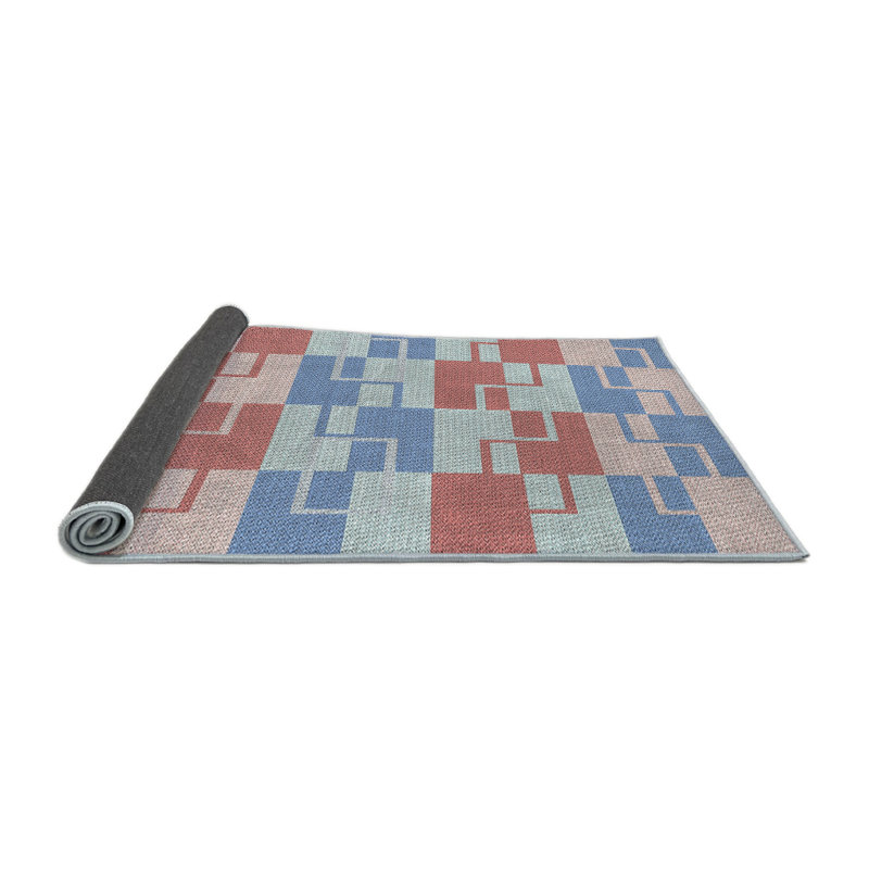 Tapis rouge/bleu marine à motifs, Rond 4 pi