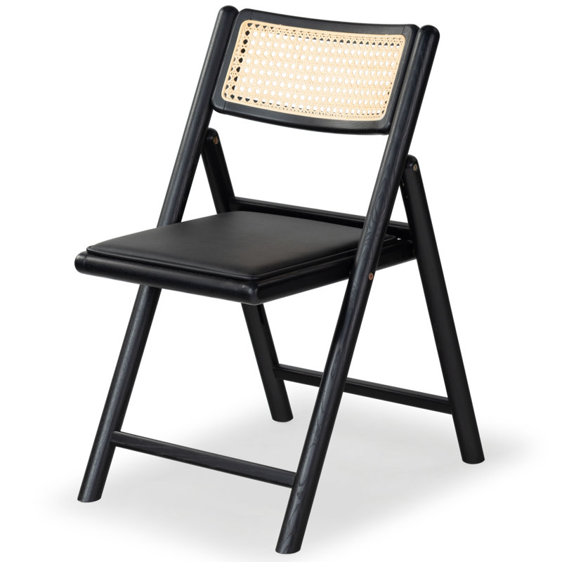 Shaylie Upholstered Seat Folding Dining Chair, Black/Natural