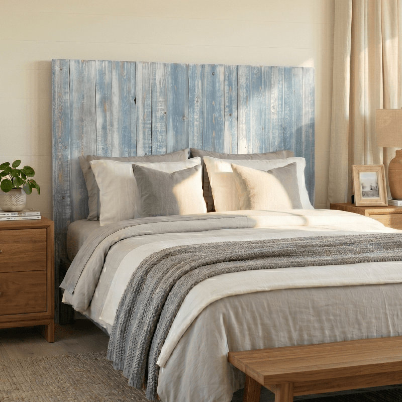 Davel Solid Wood Headboard, California King, Blue Powderwash