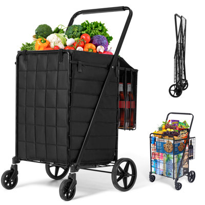 40.94"H x 24.41"W Utility Cart with Wheels, Foldable Shopping Cart, Laundry, Travel
