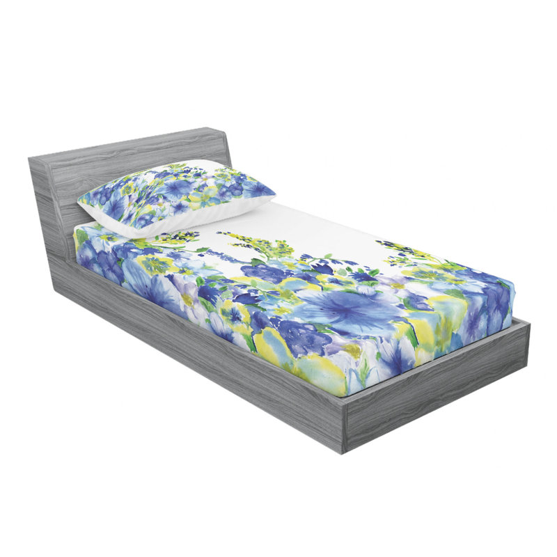 Microfiber Floral Sheet Set, Twin Sheet Set with Fitted Sheet