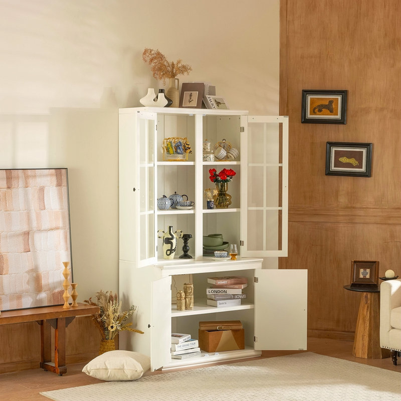 Set Of Two 75.25'' Tall Pantry With Double Glass Doors, Traditional Style China Cabinet Hutch Cabinet For Hallways Living Room, Kitchen, Home, Studio Or Workspace