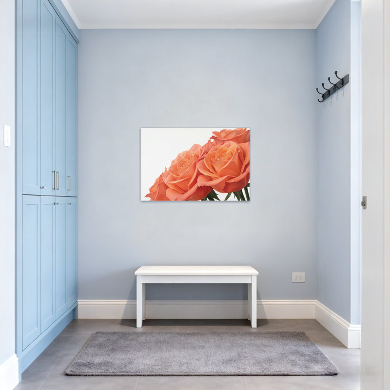 Plantes et fleurs, roses oranges et motif floral, H 28 po x l 40 po