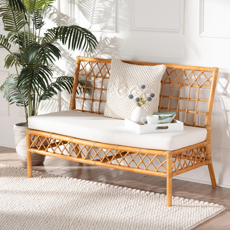 Capella Honey Rattan Bohemian Dining Bench with Cushion