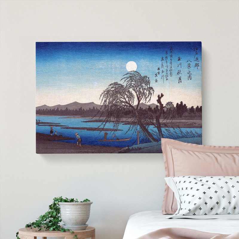 Autumn Moon on the Tama River by Utagawa Hiroshige - Wrapped Canvas Painting Pint - Wrapped Canvas, 50cm H x 76cm W x 3cm D