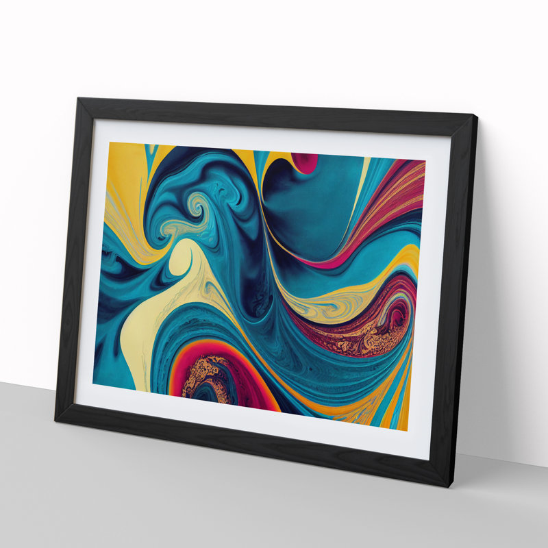 Abstract Marble Art - Framed Print, Black, 46cm H x 64cm W x 2cm D