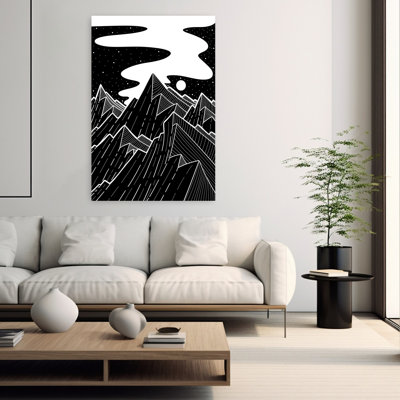 «White Smoke Peaks», paysage contemporain abstrait, art mural de montagne