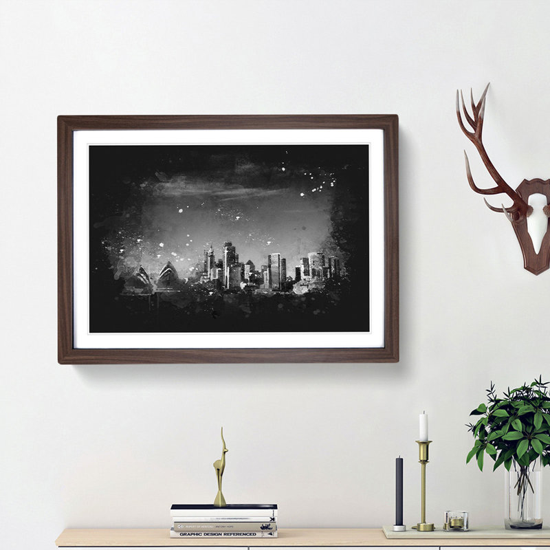 Sydney Australia Skyline - Picture Frame Graphic Art Print, Walnut Framed, 62cm H x 87cm W x 2cm D