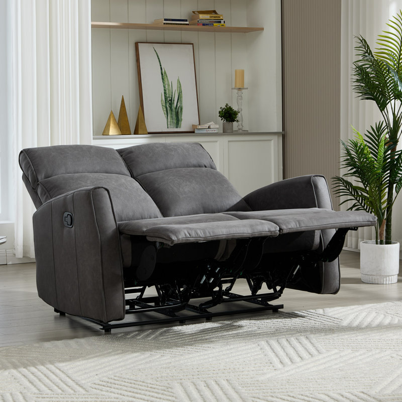 50'' Wide Modern Skin-Friendly Faux Leather-Look Fabric Loveseat With Overstuffed Cushions (Set Of 2)