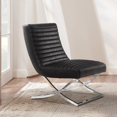 Adewumi 25.59"W Modern Tufted Faux Leather Upholstered Armless Accent Lounge Chair