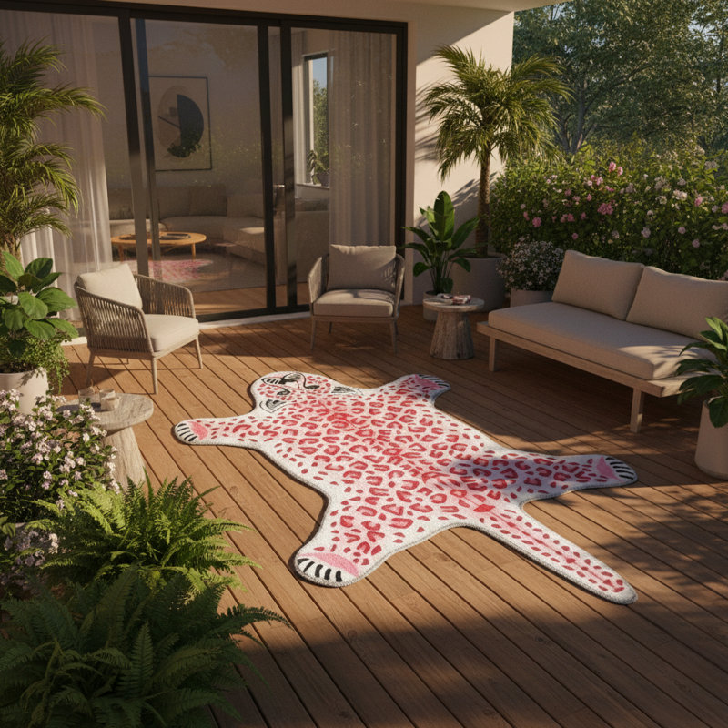 Tapis tissé rose tigré, Nouveauté 4 pi x 5 pi 11 po