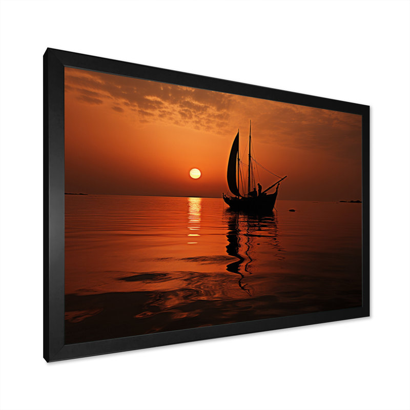 Voilier au coucher du soleil, reproduction d'art sur toile, H 16 po x l 32 po x P 1 po, Cadre photo noir
