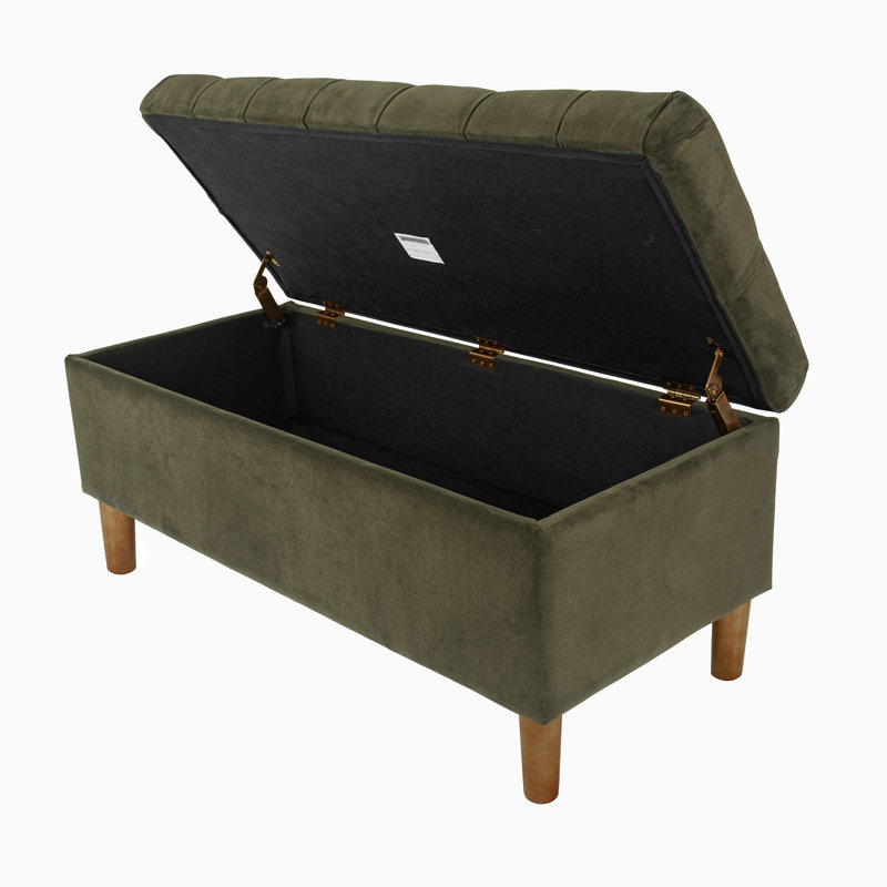 Loden Green Velvet Tufted Storage Bench with Oak Legs