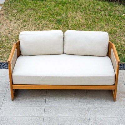 Acacia Wood Outdoor Loveseat With Cushions