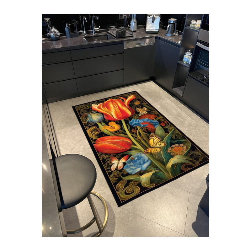 Tapis décoratif orange à motif de feuilles orange, Tapis de couloir 4 pi 11 po x 9 pi 10 po inclus