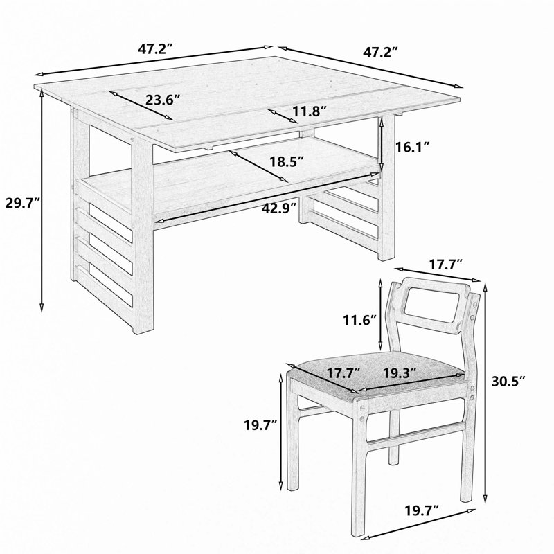 Ensemble de table de salle à manger 5 pièces 47,2 po, Naturel / Beige