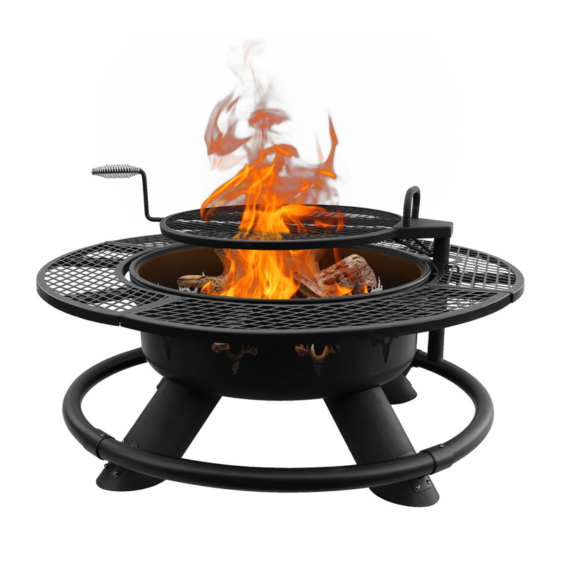 Arlmont & Co. Large 47" Wood Burning Fire Pit Outdoor Backyard Patio Fire Pit With Cooking Grill Grate, Deer Head Style