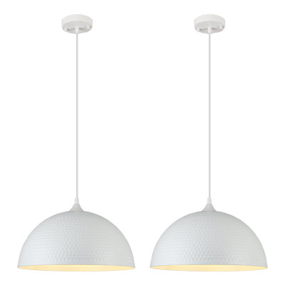 2-Light 16"  White Hammered Dome Industrial Pendant Light Fixtures for Kitchen Island 