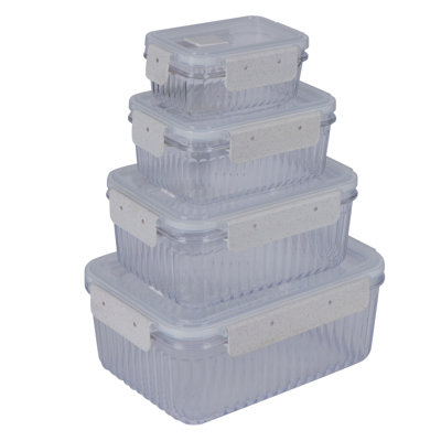 Kitchen Details 8-Piece Rectangular Food Storage Containers with Wheat Fiber Handles | Ribbed Design with Venting Lids | Airtight Locking Storage Set