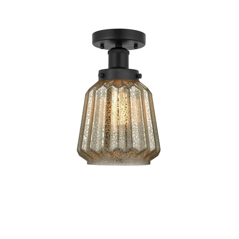 Plafonnier semi-encastré en verre Caggiano, Noir mat, Mercurisé