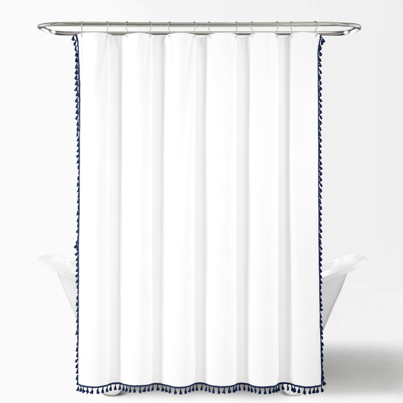 Cotton Blend Shower Curtain, Navy/White
