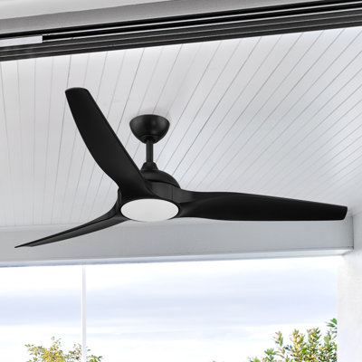 Ventilateur de plafond d'extérieur intégré noir mat à DEL 60 po avec 5 options CCT et 7 RVB Arcas, télécommande incluse Arcas