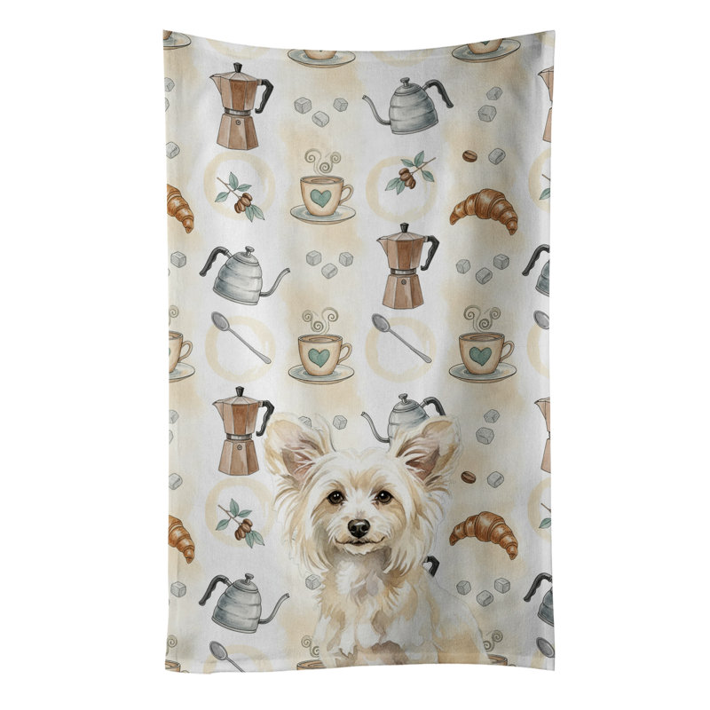 Powderpuff Chinese Crested Coffee Bar Kitchen Towel, Powderpuff Chinese Crested