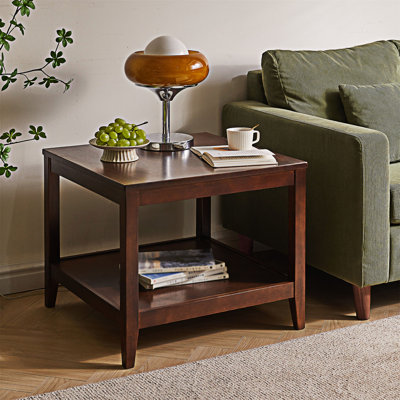Wood Coffee Table Side Table with Shelf