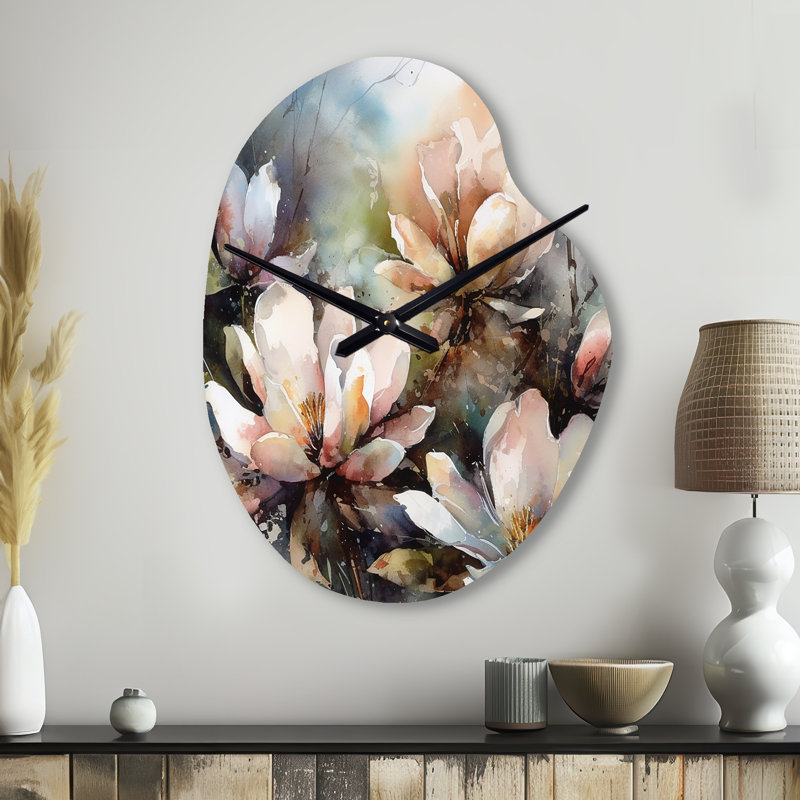 Rose Magnolia Symphony II - Magnolias, horloge murale asymétrique, Petit