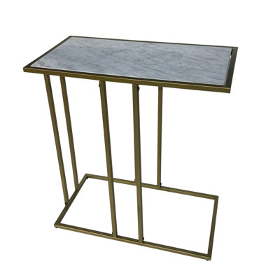 26" White and Antiqued Gold Marble and Iron Frame End Table