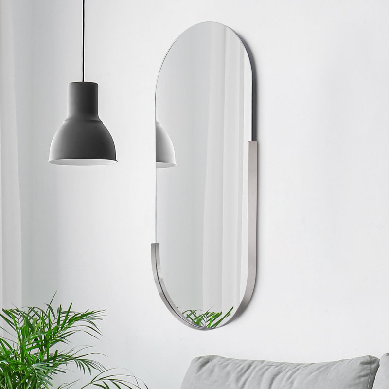 Dante Oval Stainless Steel Beveled Mirror, Stainless Steel