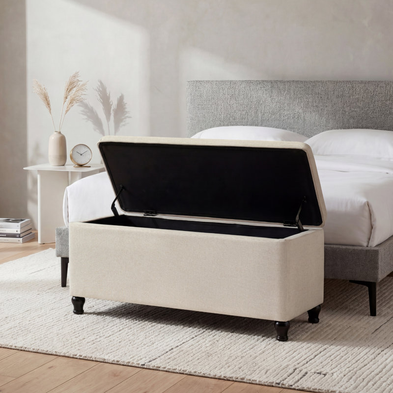 41" Rectangle Linen Storage Ottoman Bench, Off White