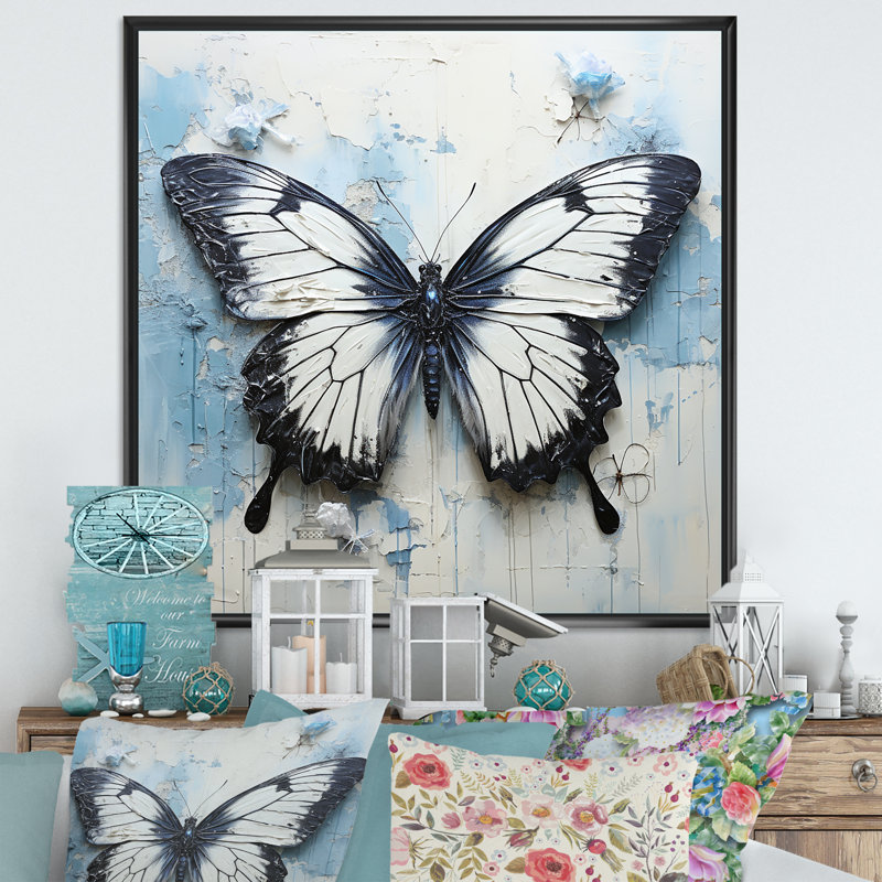 «Urban Butterflies Graffiti Accents II», reproduction sur toile, Cadre flottant noir, H 30 po x l 30 po x P 1 po