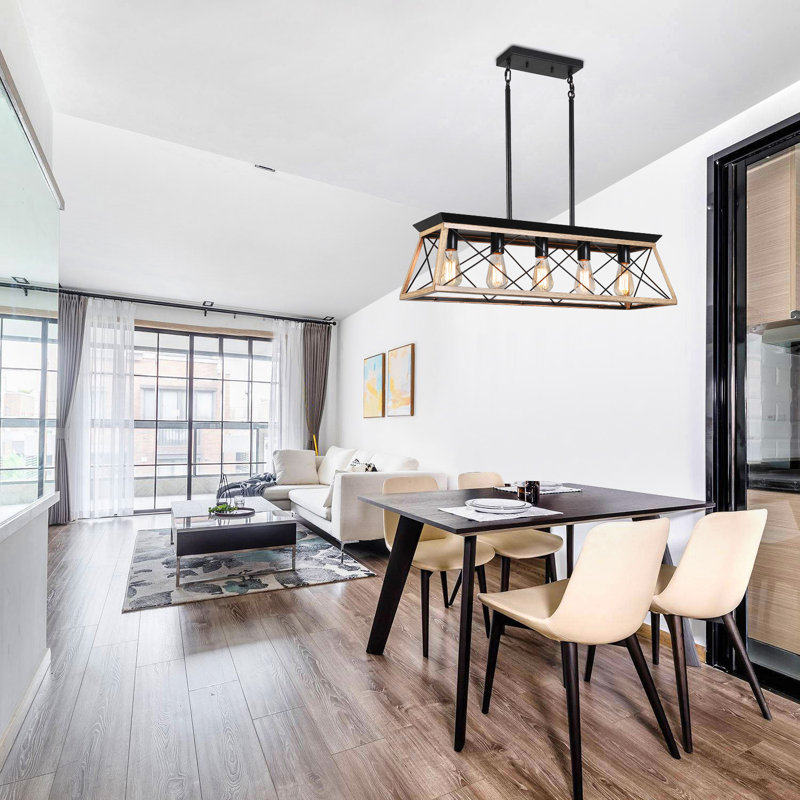 Adjustable 5-Light Farmhouse Industrial Linear Pendant Light Walnut, Walnut
