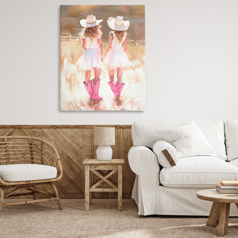 «Sunlit Cowgirl Sœurs», art mural sur toile par Ramona Murdock, H 48 po x l 36 po