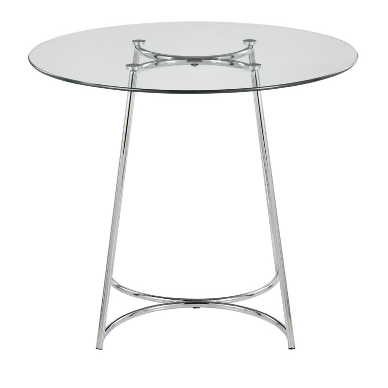 Table de salle à manger Cece en chrome avec plateau en verre transparent