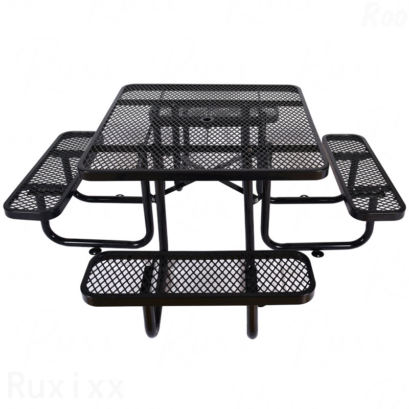 Table de pique-nique carrée d'extérieur en acier 46 po noir avec parasol, Noir