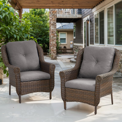Habbe Outdoor Wicker Patio Chairs Set Of 2 With Olefin Cushions Weather-Resistant