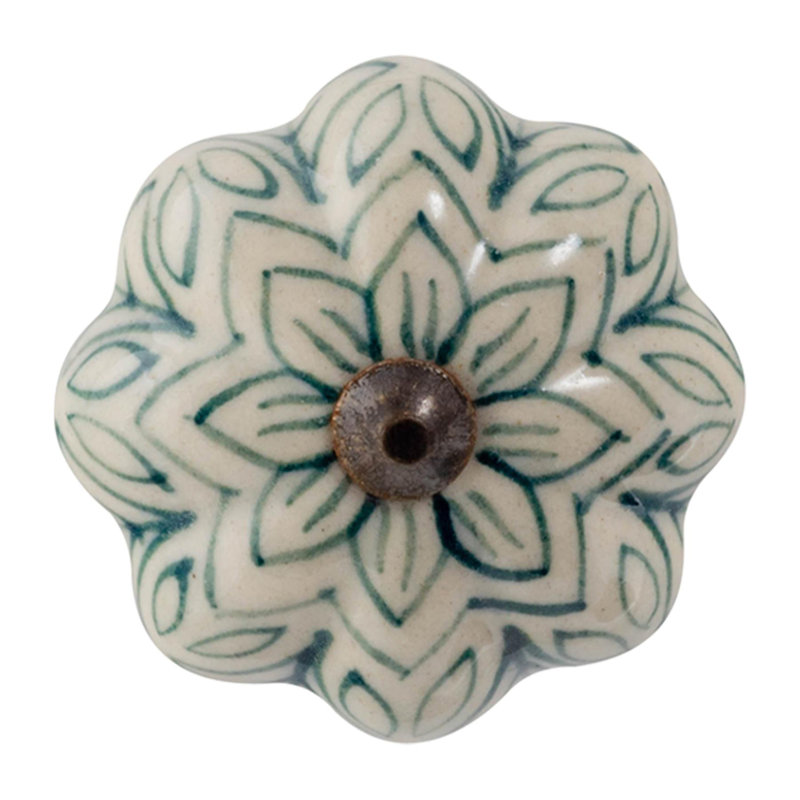 Nicola Spring - Floral Ceramic Cabinet Knob, Dark Green