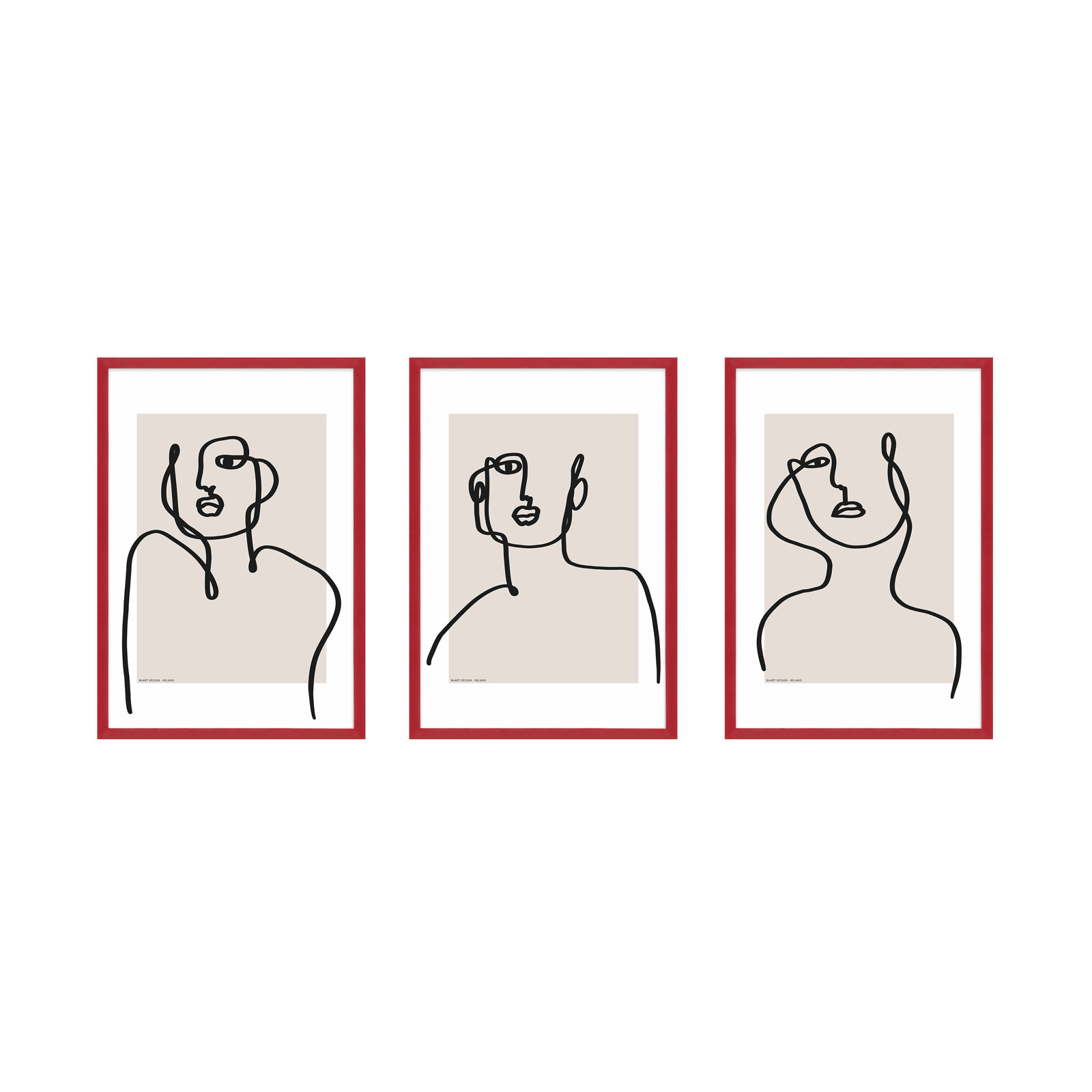 Romina Gadler "Figure and Form" 3-Piece Print Set, 38" H x 26.5" W x 1.25" D, Red Framed Paper