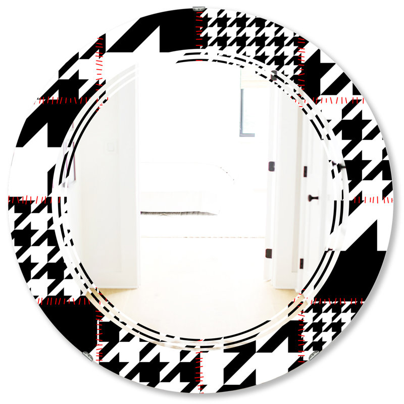Miroir mural moderne et sans cadre à motif houndstooth triple c classic, H 31,5 po x l po