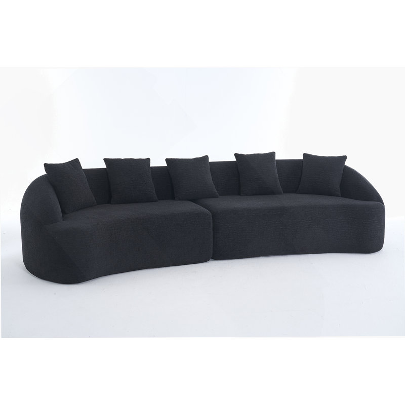 Curved Boneless Modular Sectional Sofa With High-Density Support And Chenille Comfort For Living Room Or Bedroom., Black
